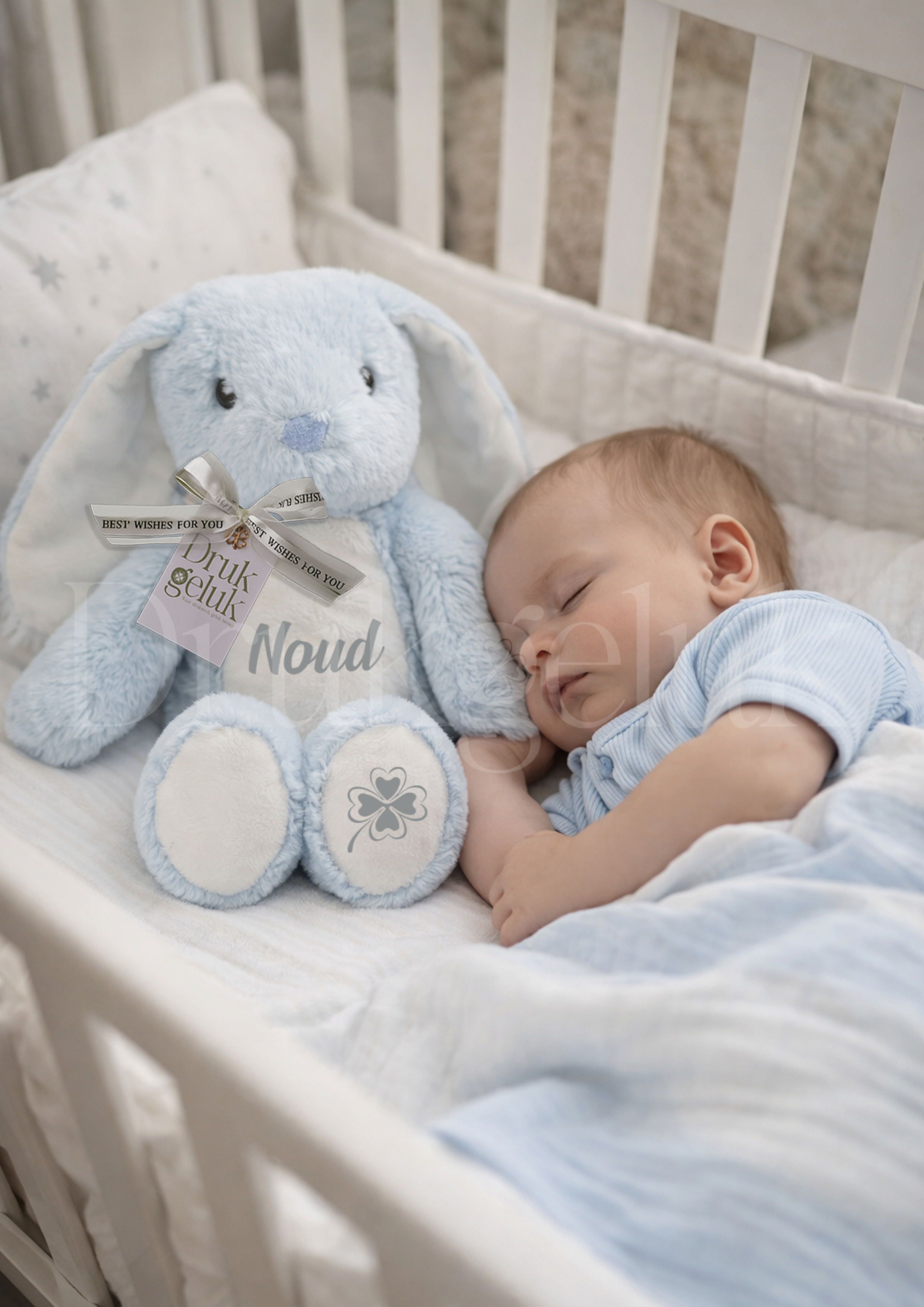 Wensknuffel Konijn blauw 23cm - Drukgeluk