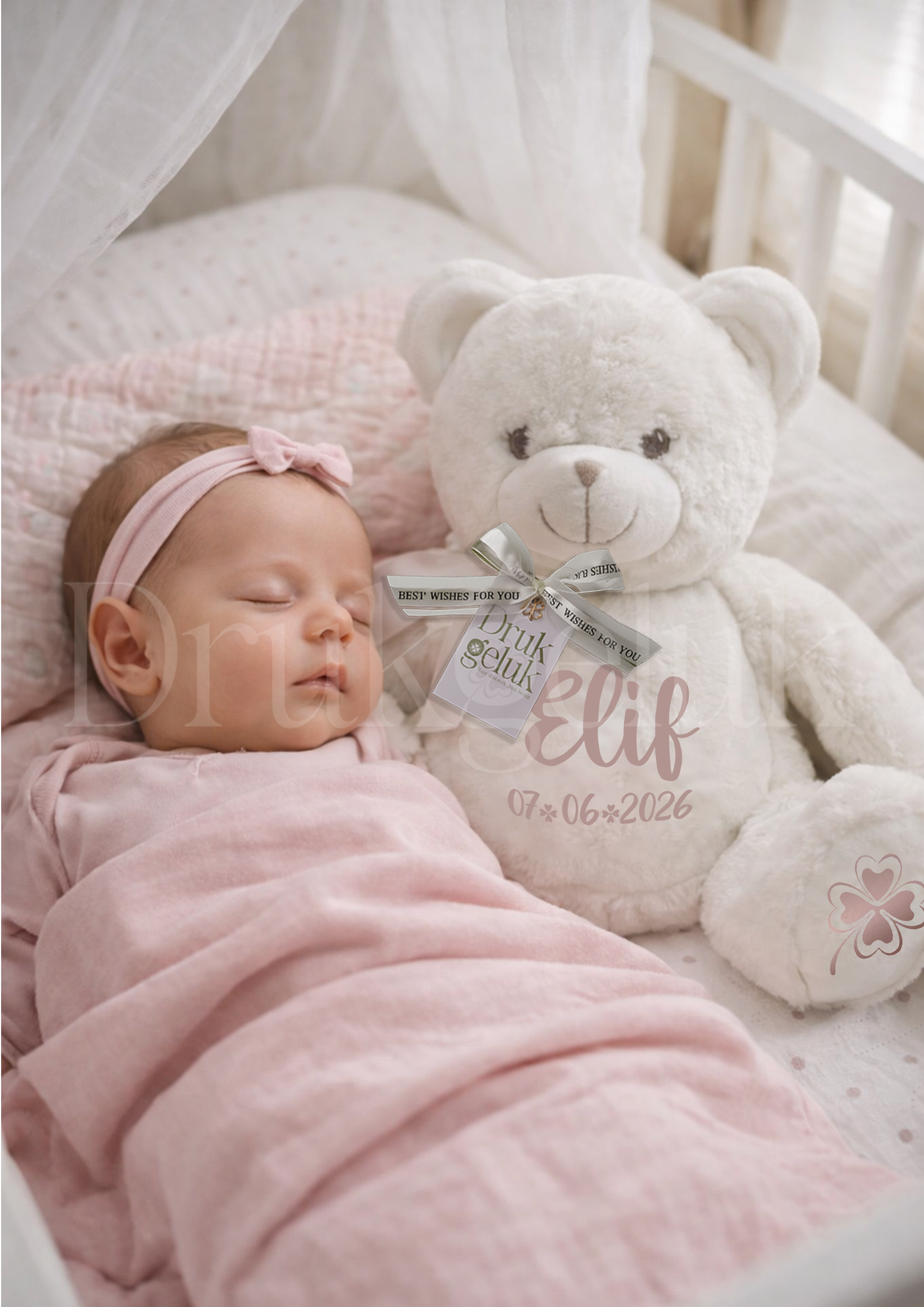 Wensknuffel Teddy wit 40 cm - Drukgeluk