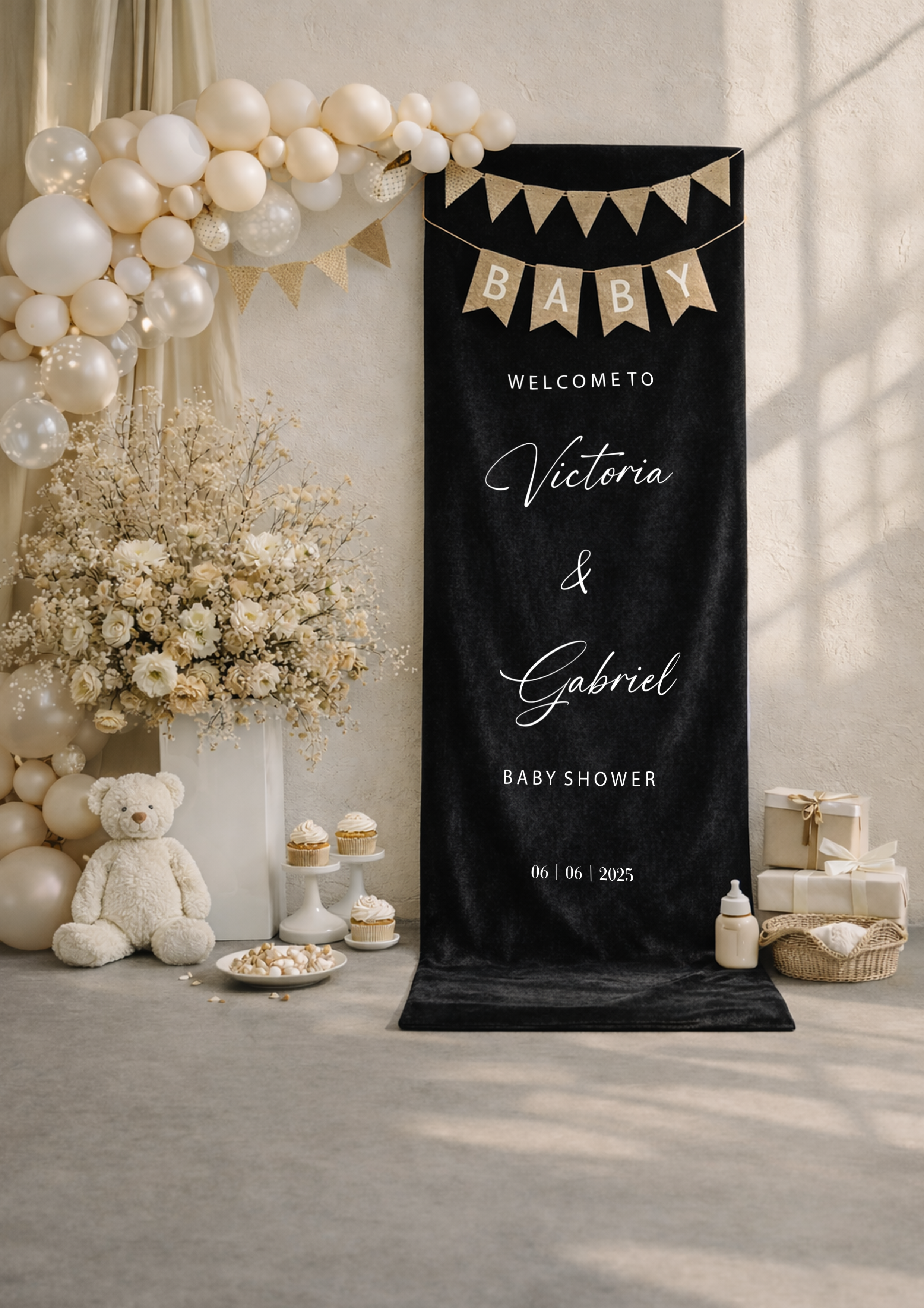 Luxe babyshower banner fluweel zwart – inclusief lint | Drukgeluk