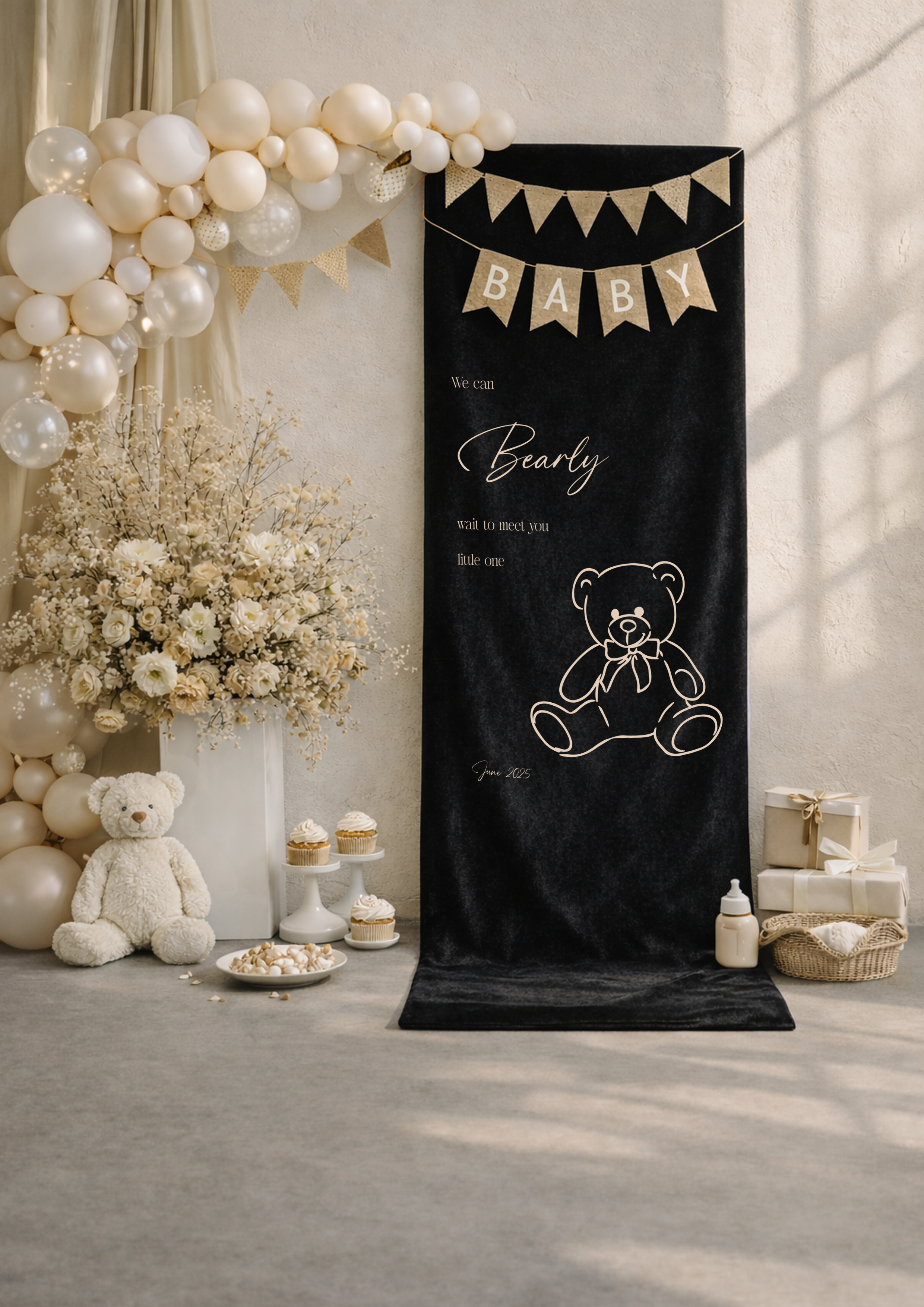 Luxe babyshower banner fluweel zwart – inclusief lint | Drukgeluk