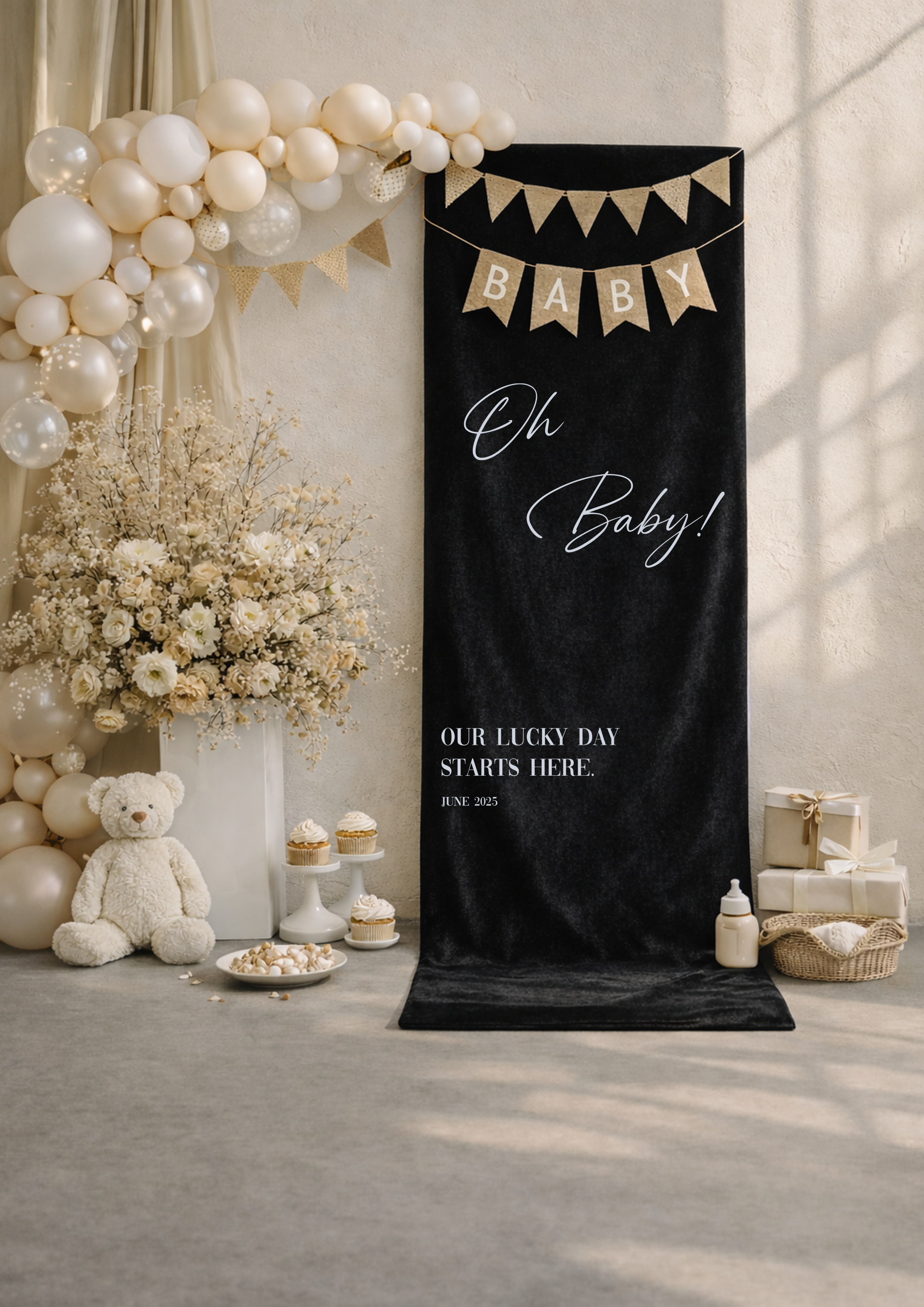 Luxe babyshower banner fluweel zwart – inclusief lint | Drukgeluk