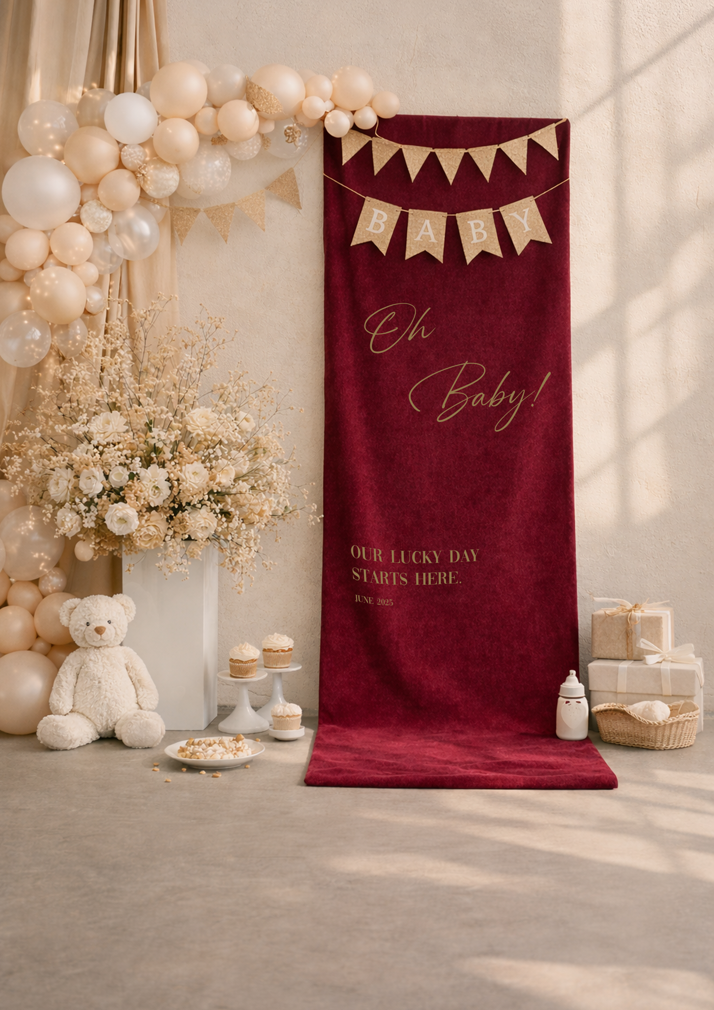 Luxe babyshower banner fluweel bordeaux – inclusief lint | Drukgeluk