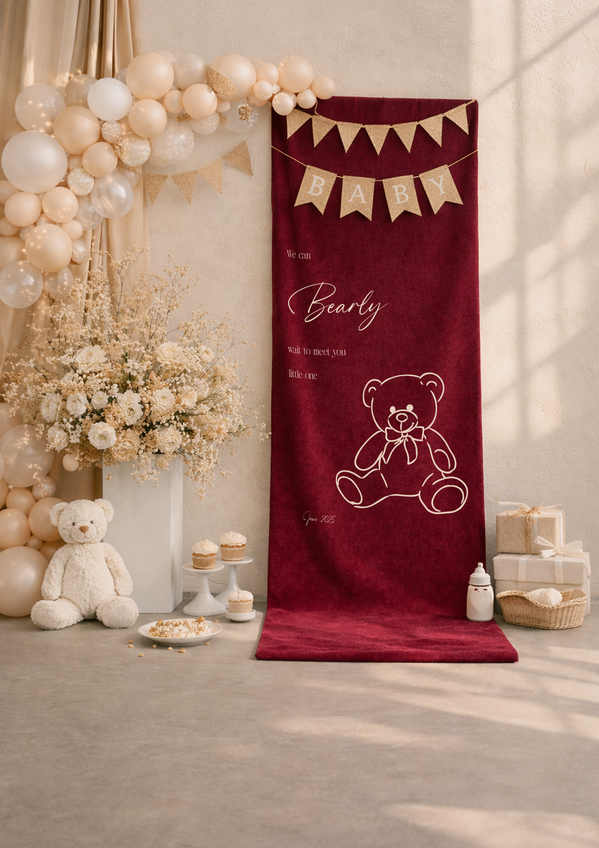 Luxe babyshower banner fluweel bordeaux – inclusief lint | Drukgeluk