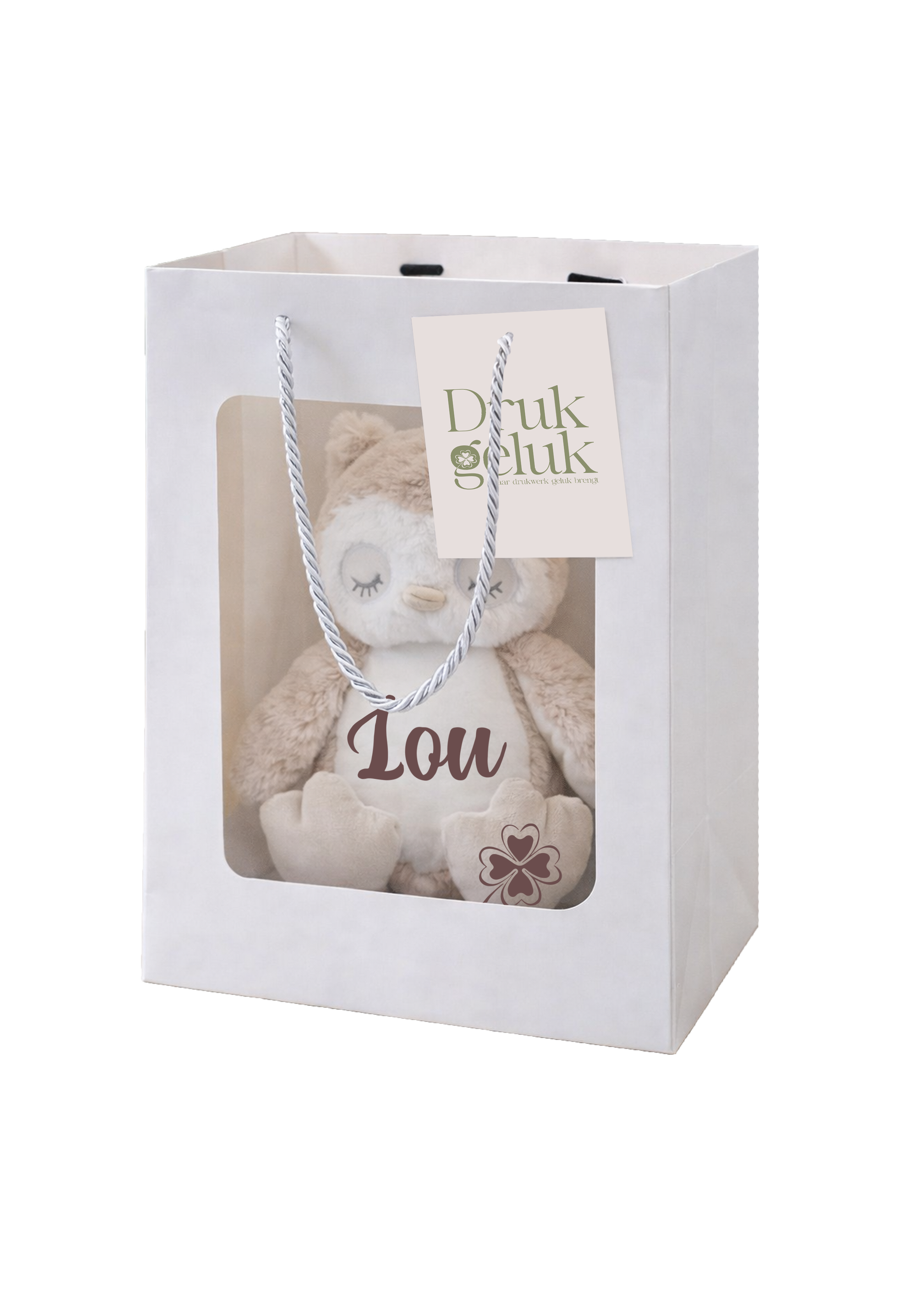 Cadeauverpakking wit wens / sterren knuffel 40 cm - Drukgeluk