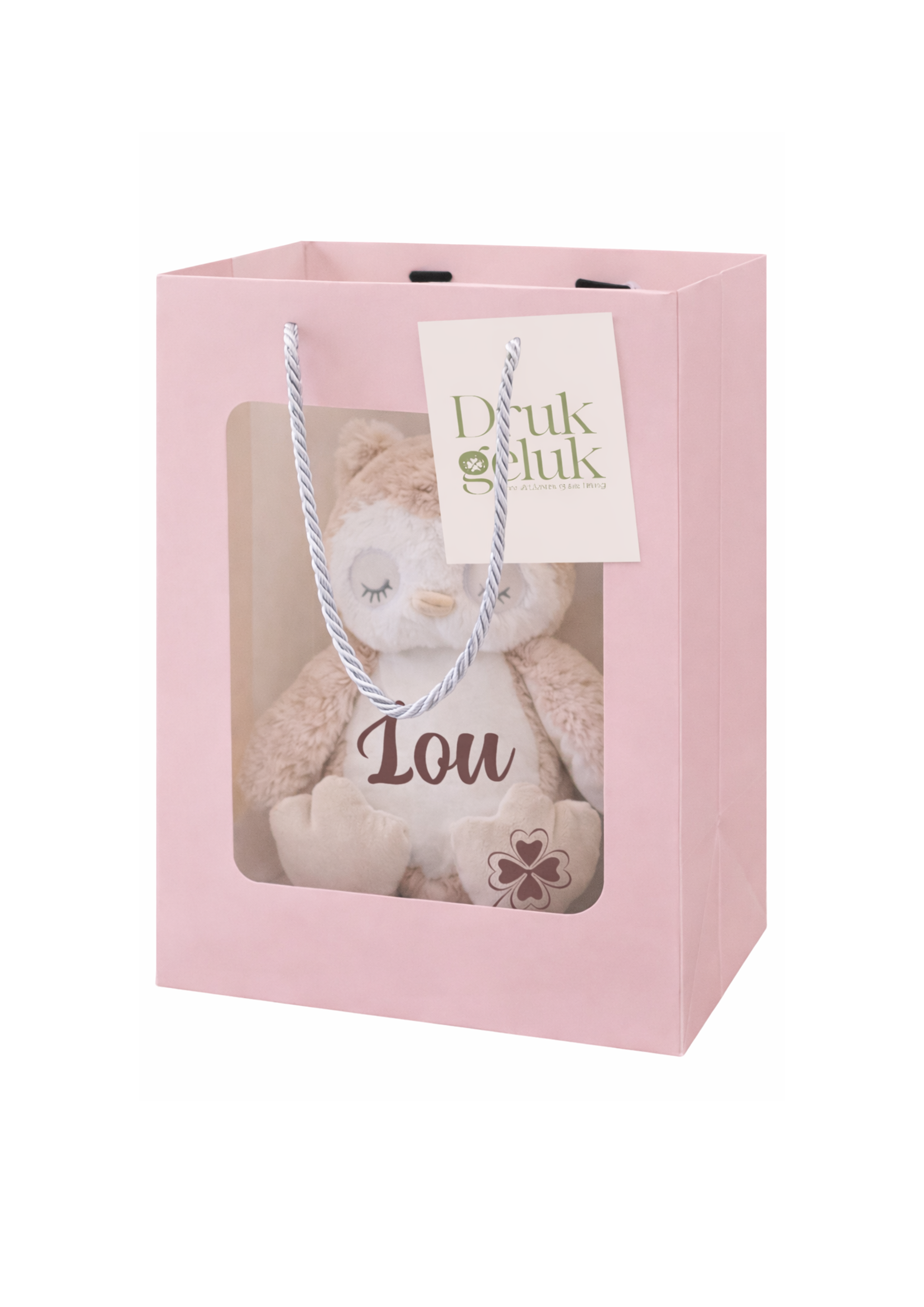 Cadeauverpakking roze wens / sterren knuffel 40 cm - Drukgeluk