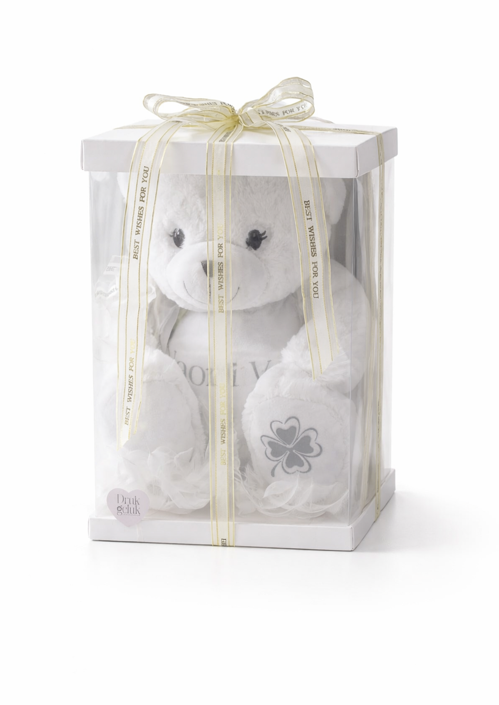 Geschenkdoos wit wens / sterren knuffel 23 cm - Drukgeluk