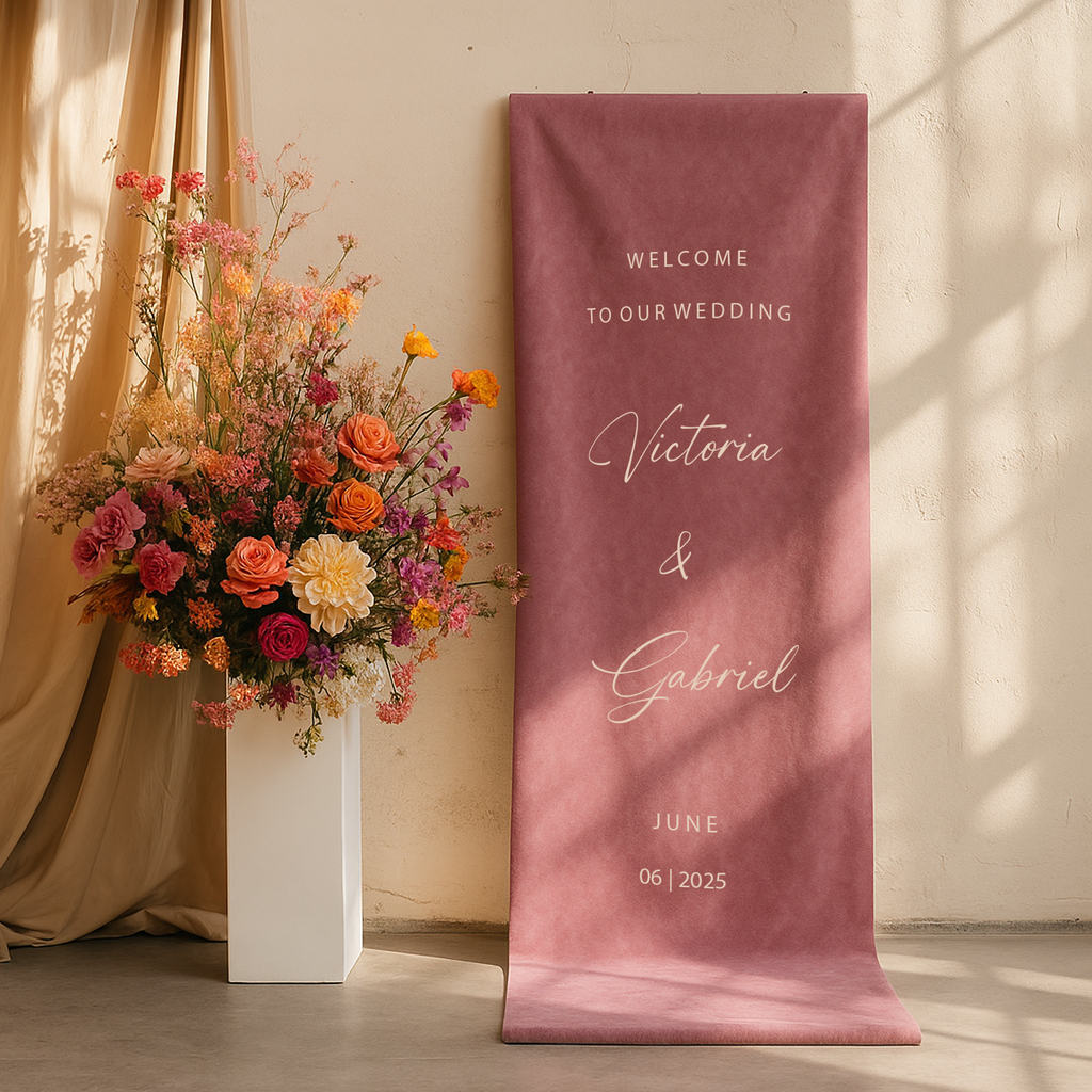 Luxe welkomstbanner fluweel roze - Drukgeluk