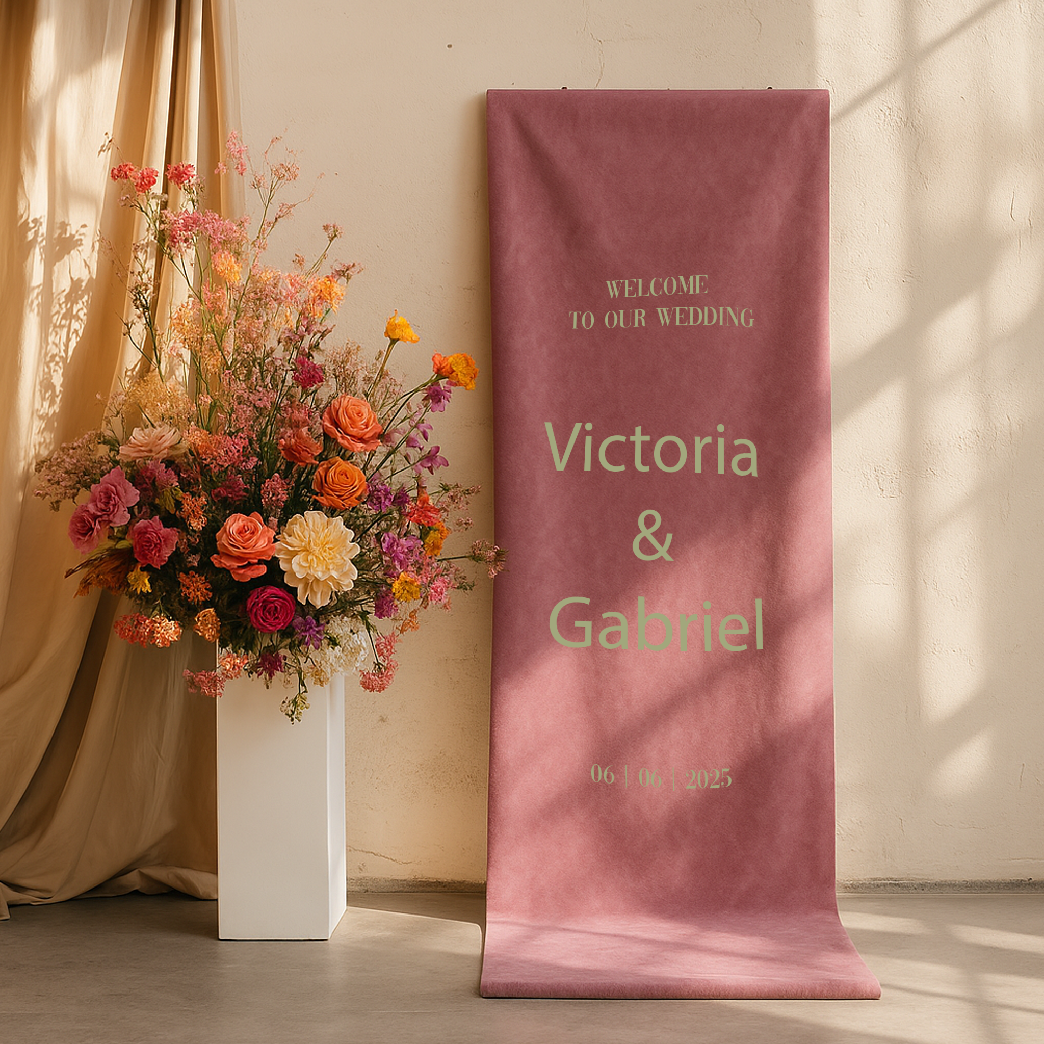 Luxe welkomstbanner fluweel roze - Drukgeluk