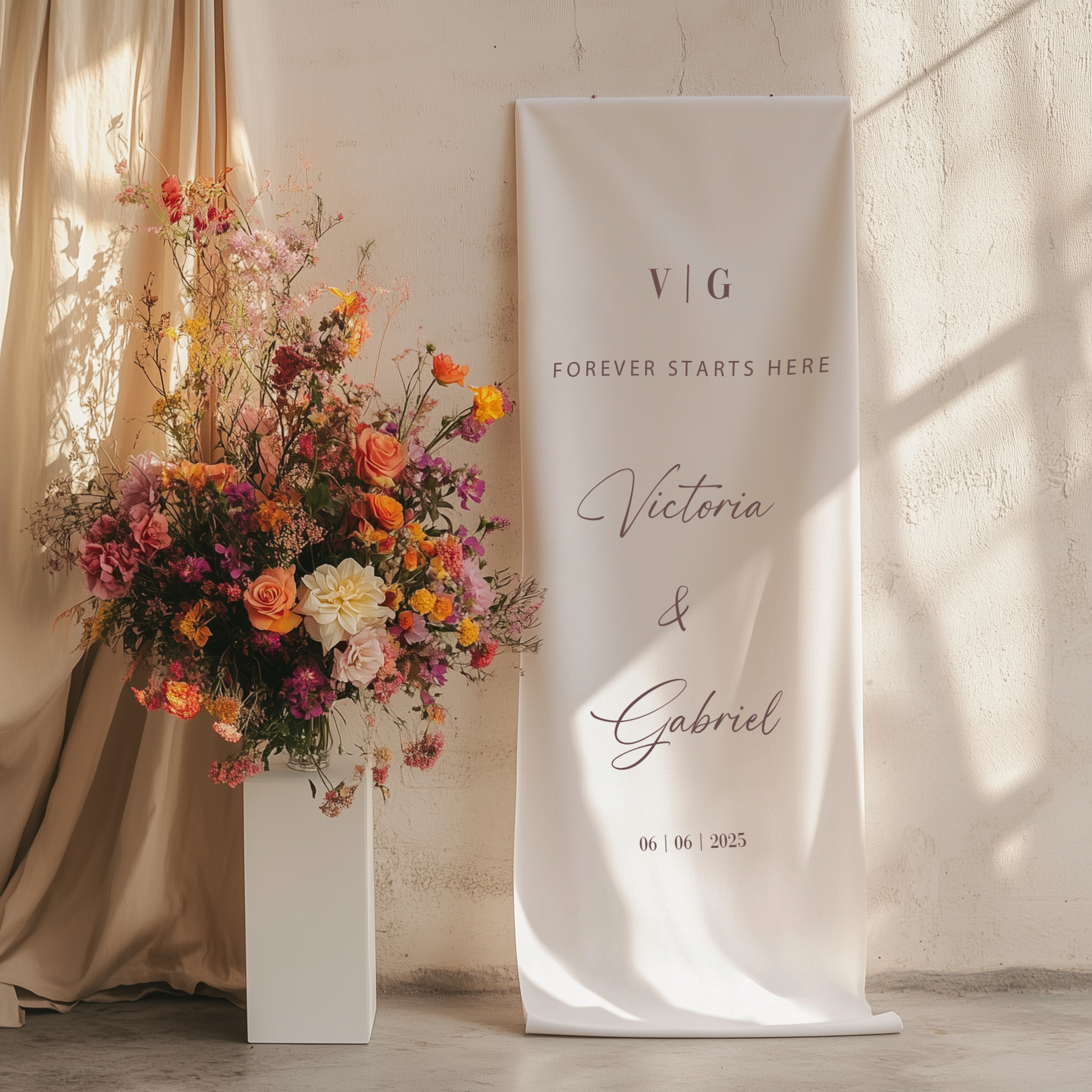 Luxe welkomstbanner fluweel wit - Drukgeluk