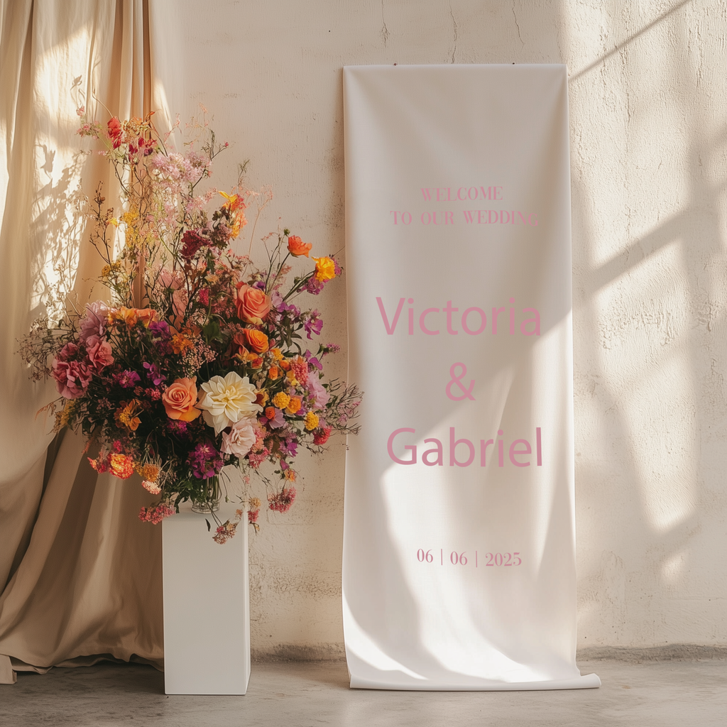 Luxe welkomstbanner fluweel wit - Drukgeluk