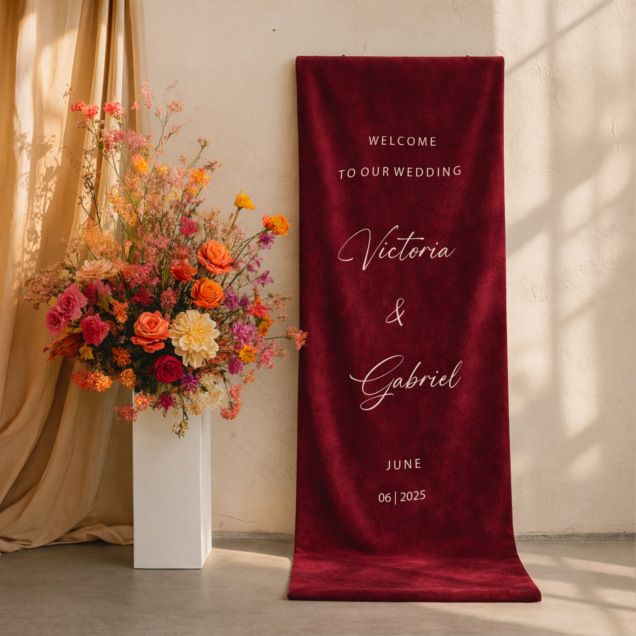 Luxe welkomstbanner fluweel bordeaux - Drukgeluk