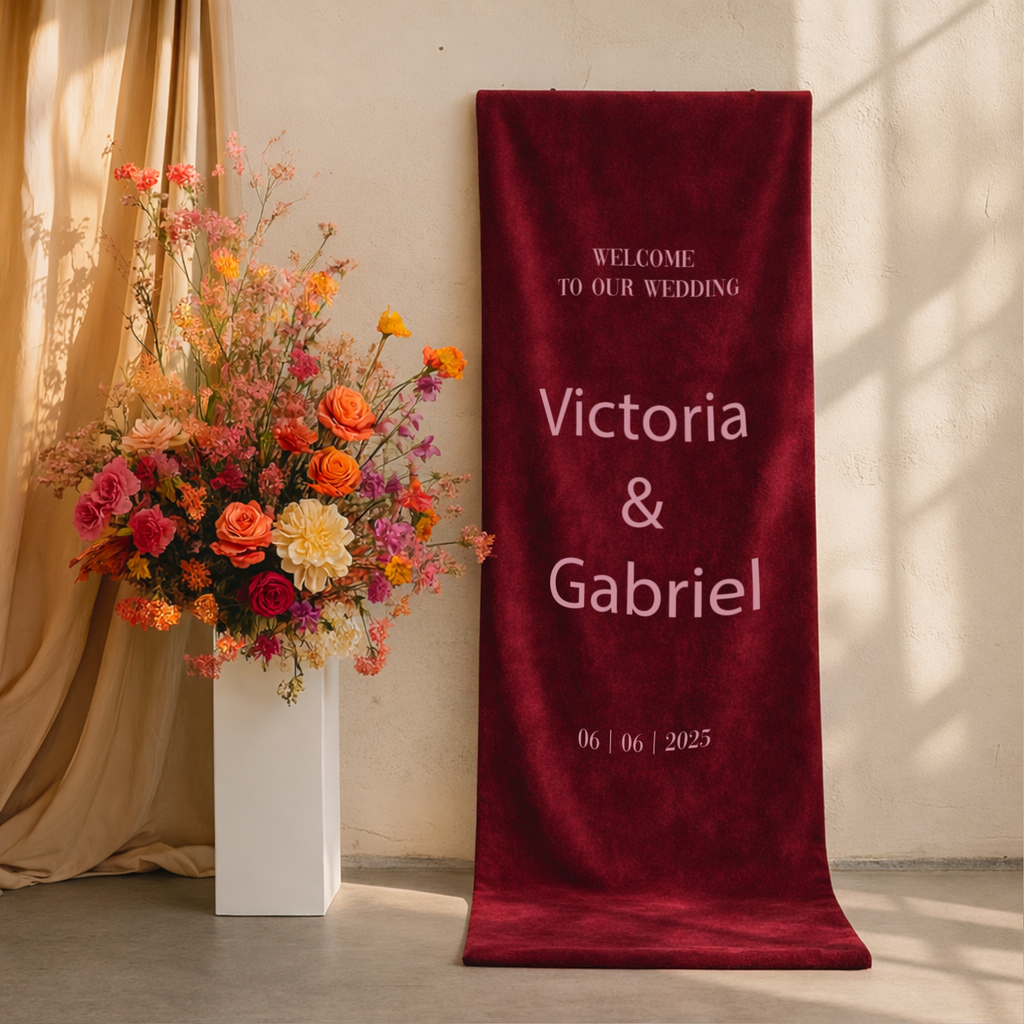 Luxe welkomstbanner fluweel bordeaux - Drukgeluk