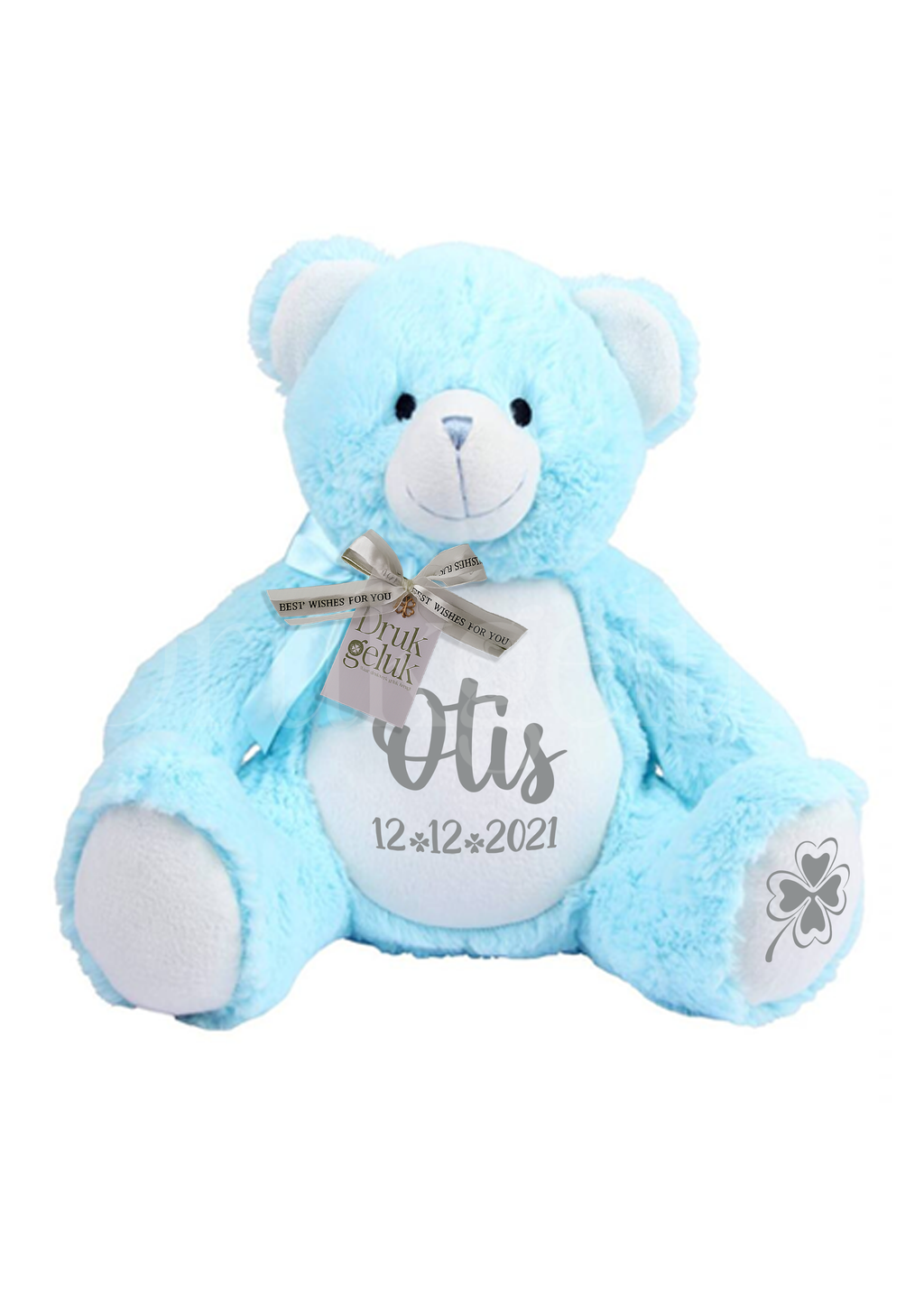 Wensknuffel Teddy blauw met rits 40 cm - Drukgeluk