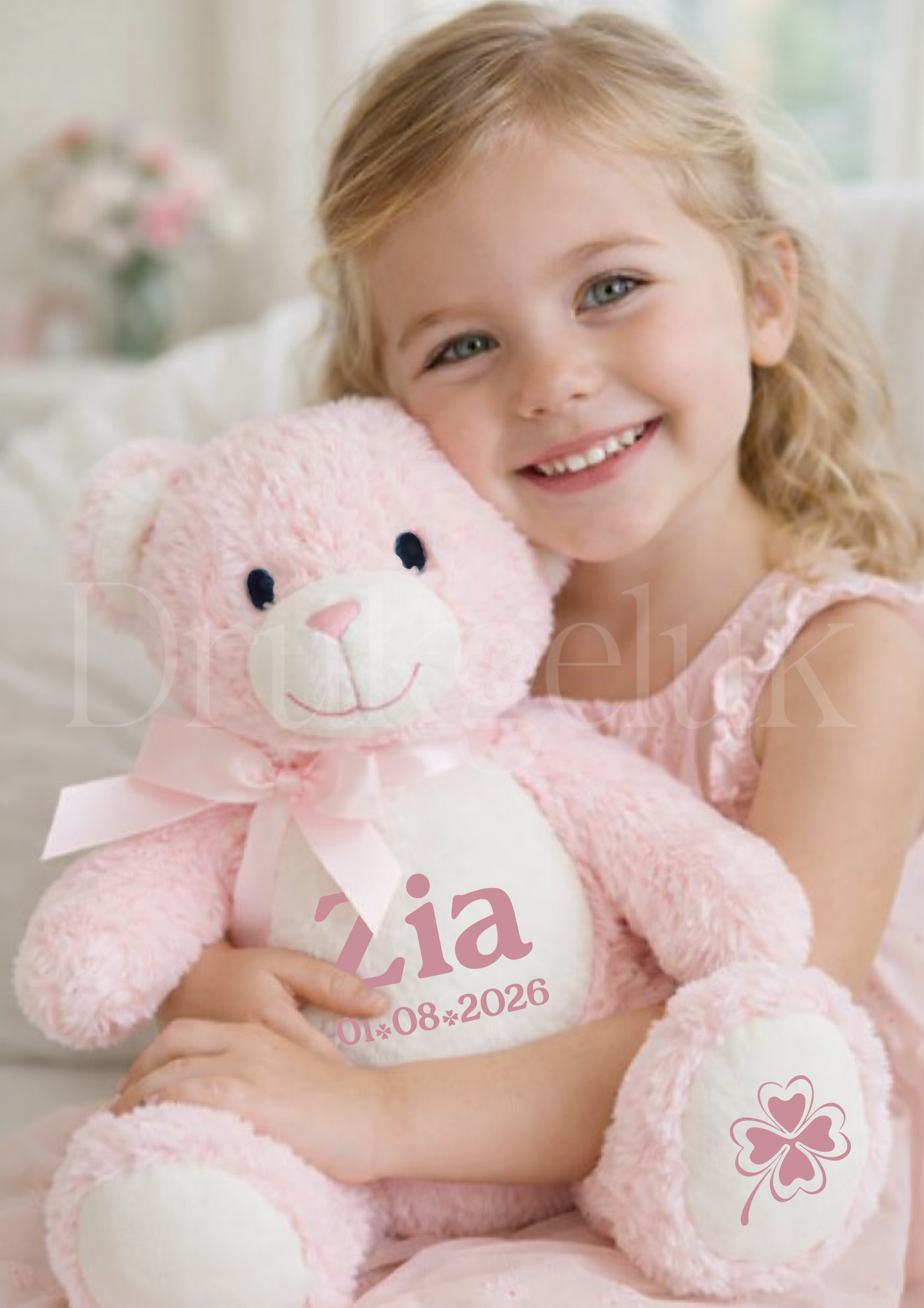 Wensknuffel Teddy roze met rits 40 cm - Drukgeluk