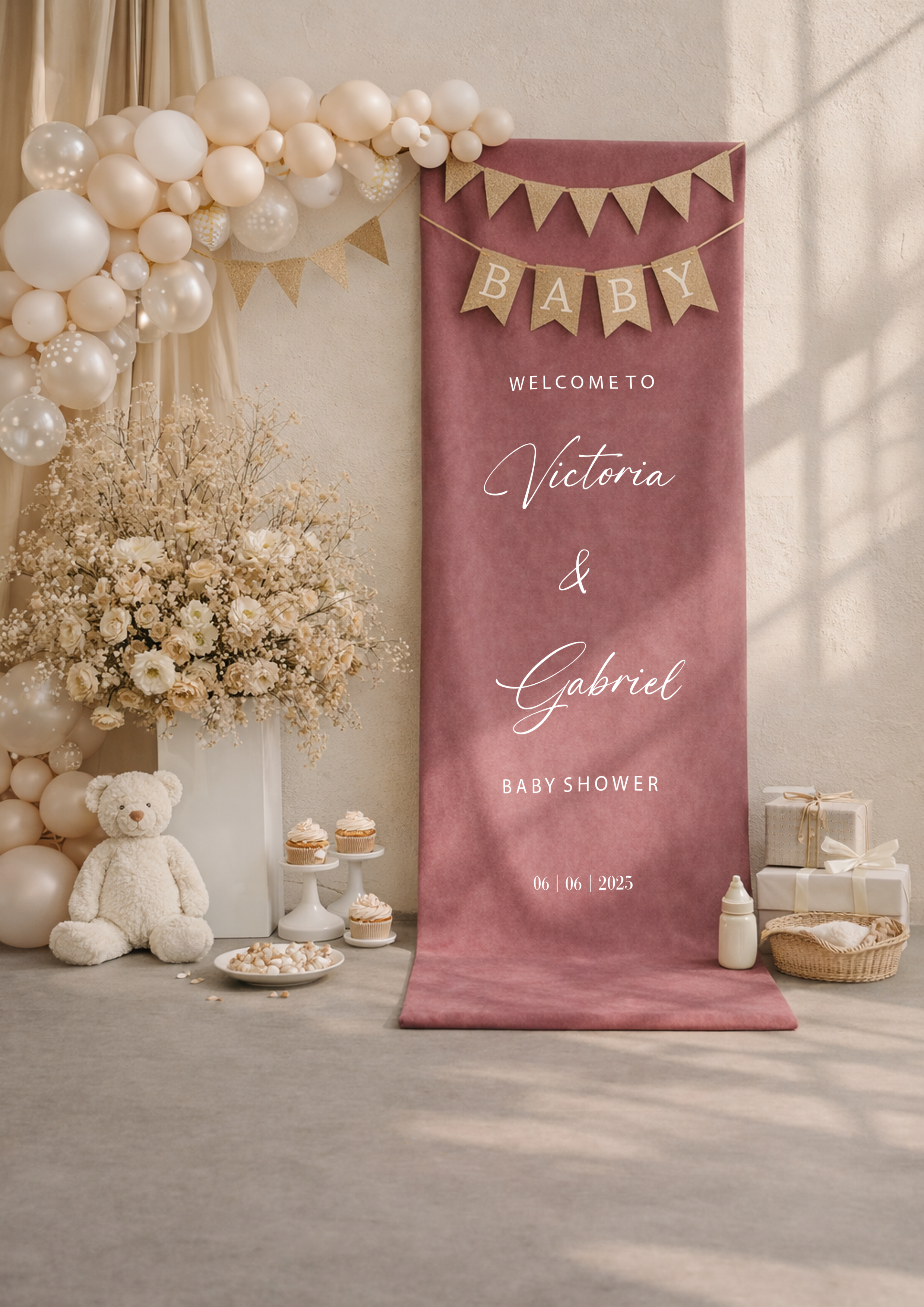 Luxe babyshower banner fluweel roze – inclusief lint | Drukgeluk