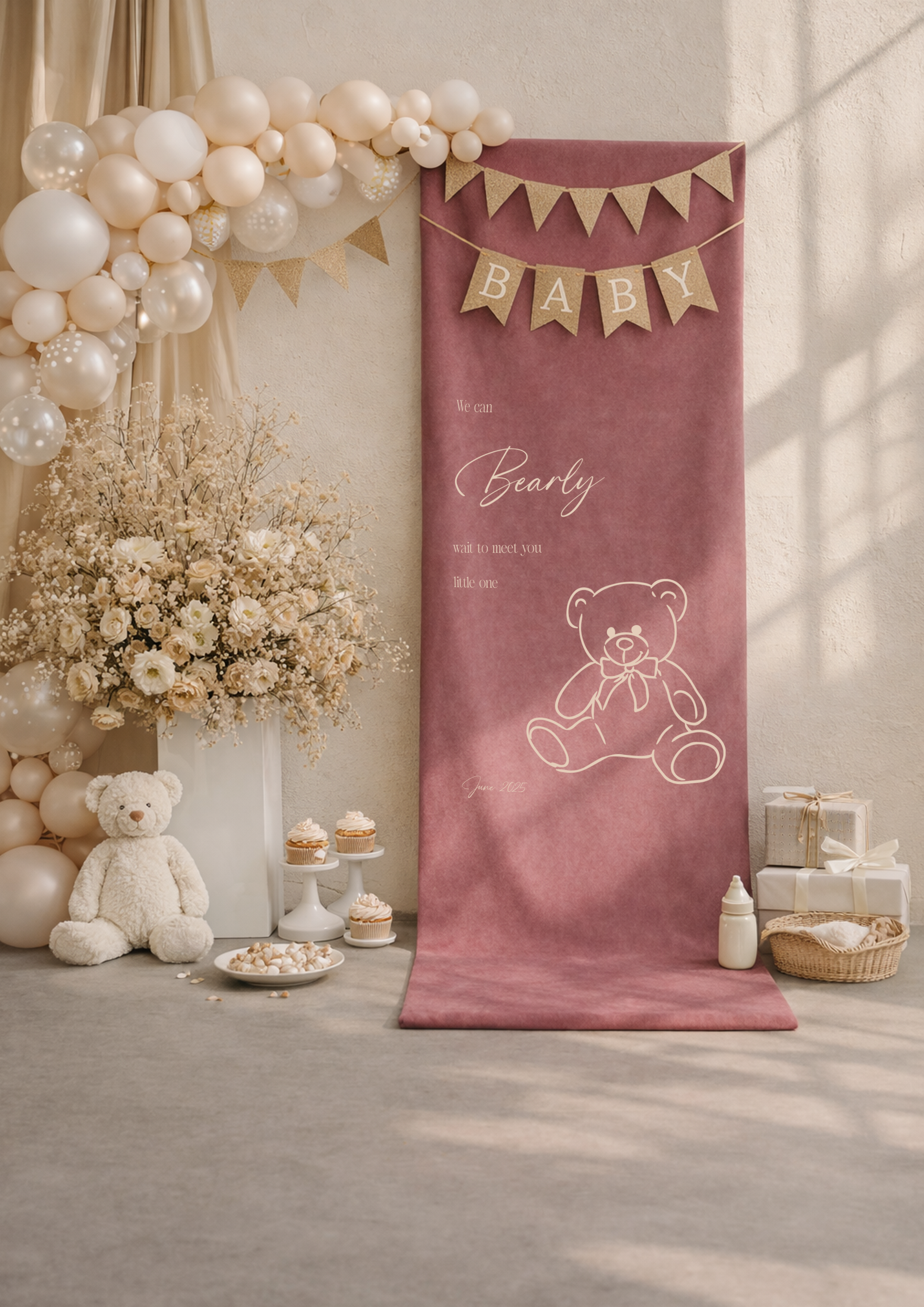 Luxe babyshower banner fluweel roze – inclusief lint | Drukgeluk