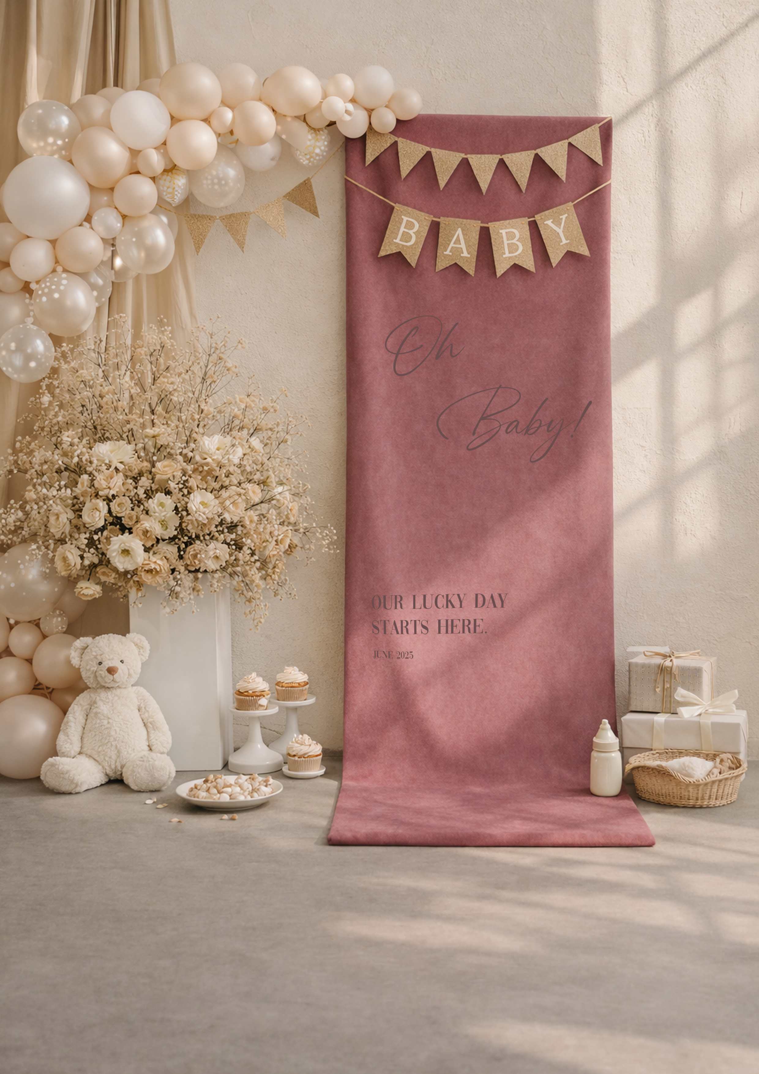 Luxe babyshower banner fluweel roze – inclusief lint | Drukgeluk