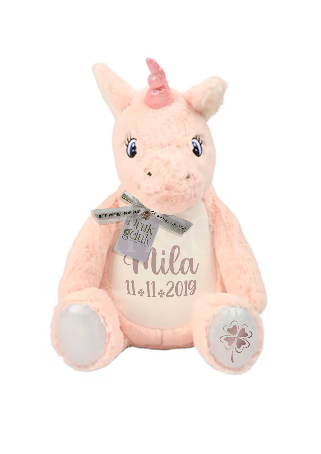 Wensknuffel Eenhoorn roze met rits 40 cm - Drukgeluk