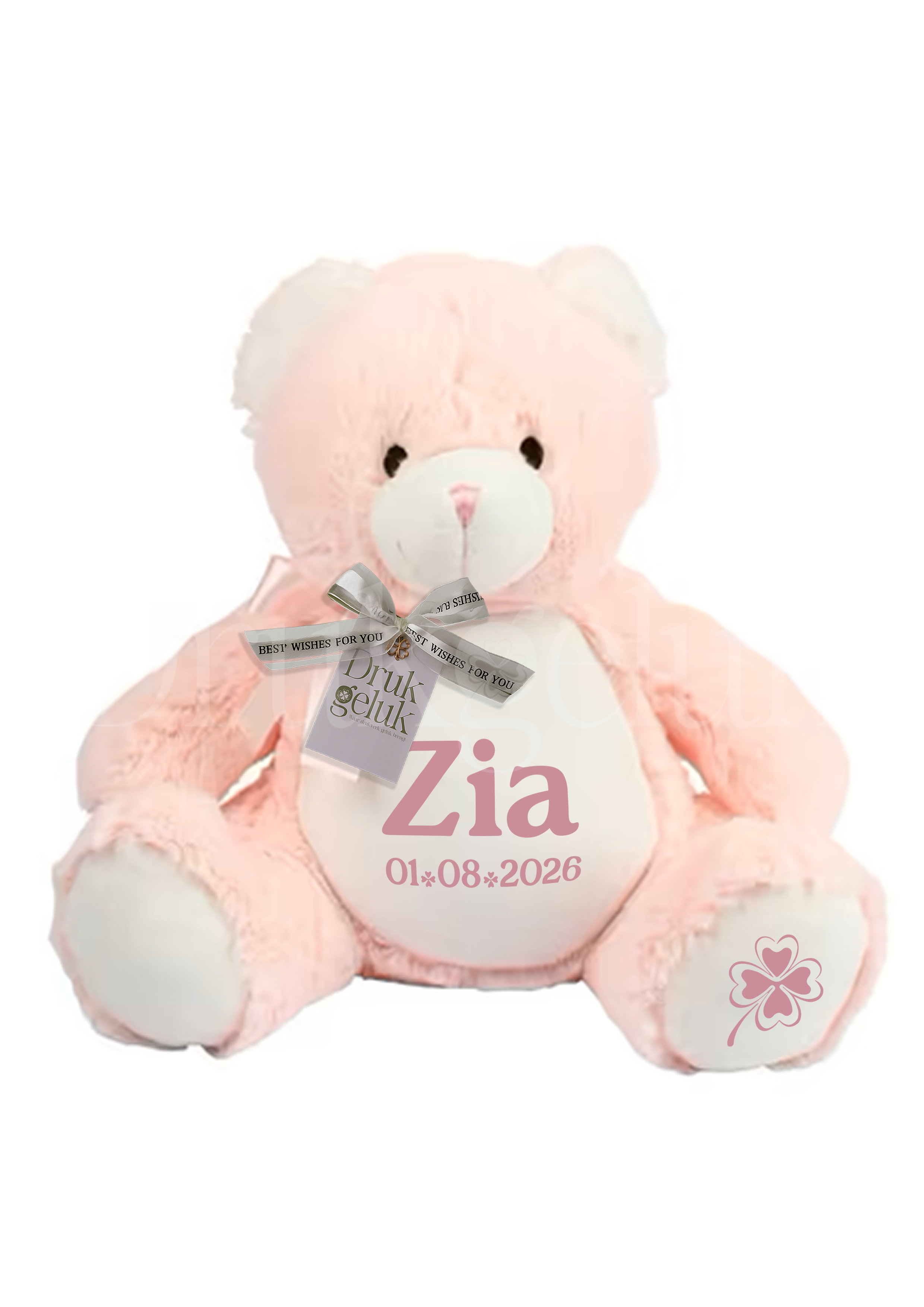 Wensknuffel Teddy roze met rits 40 cm - Drukgeluk