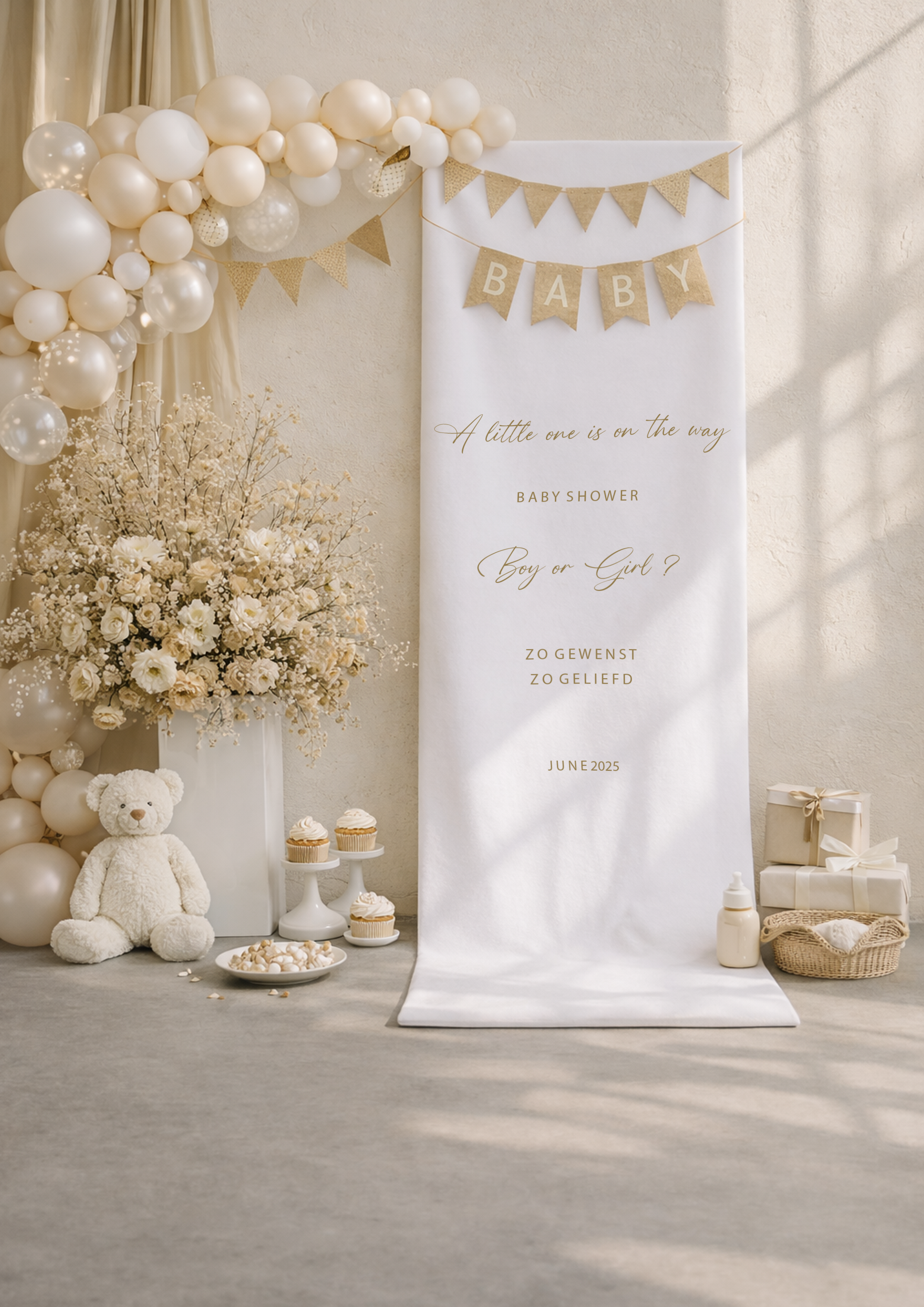 Luxe babyshower banner fluweel wit – inclusief lint | Drukgeluk