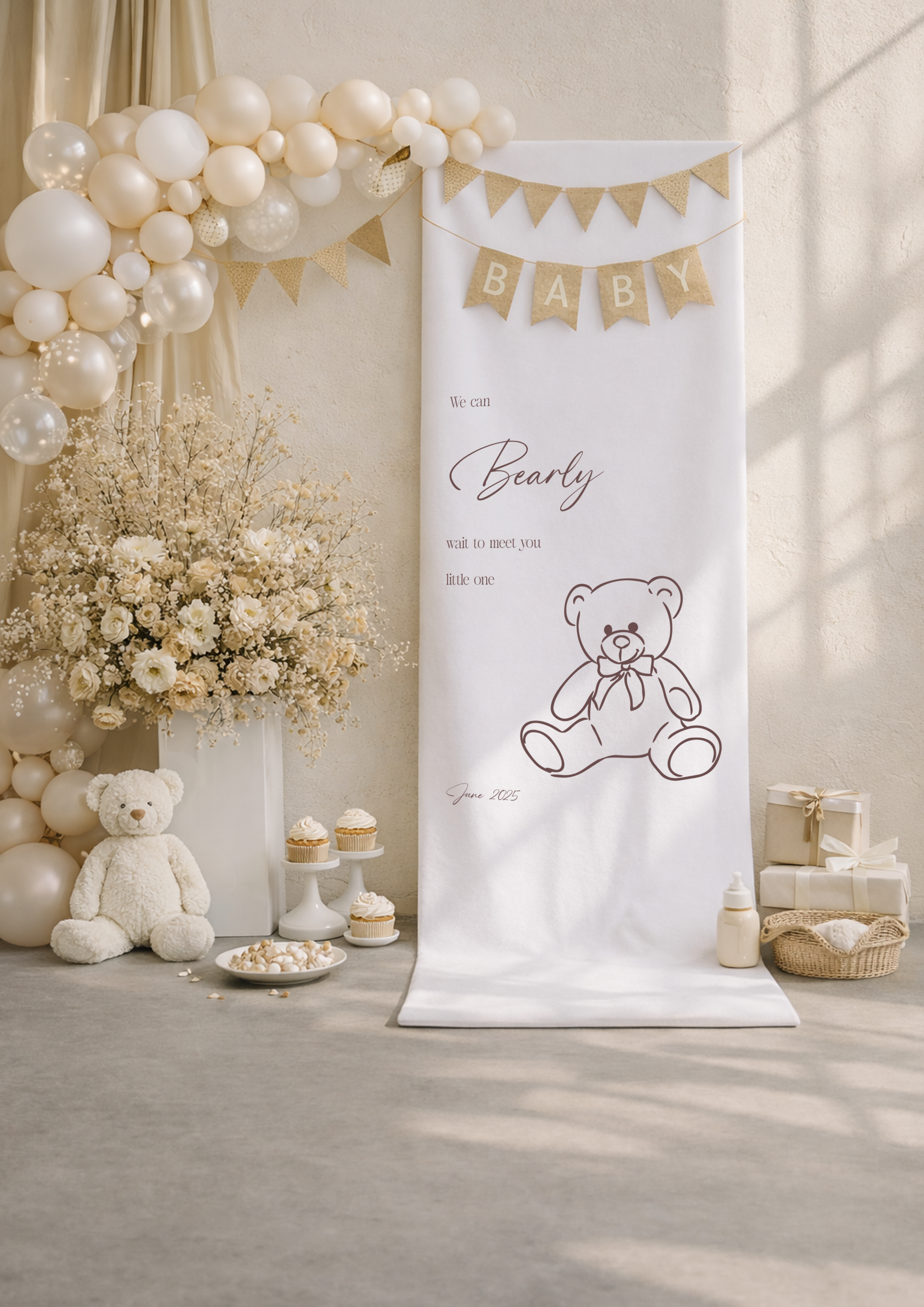 Luxe babyshower banner fluweel wit – inclusief lint | Drukgeluk