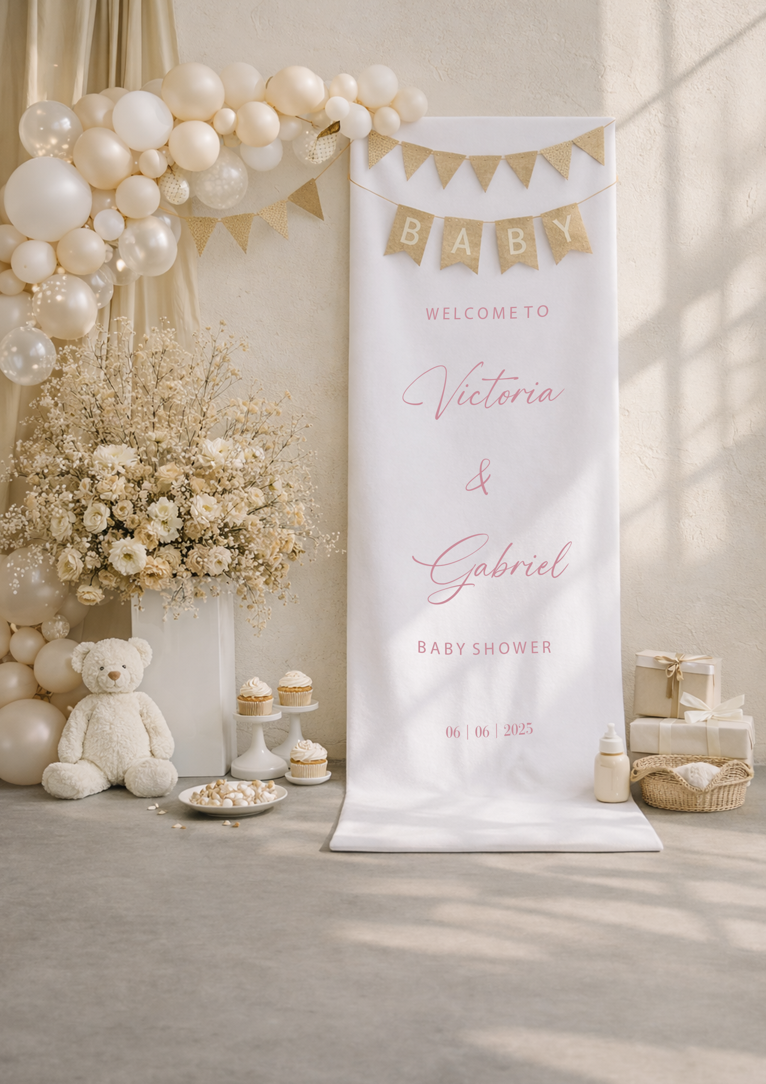 Luxe babyshower banner fluweel wit – inclusief lint | Drukgeluk